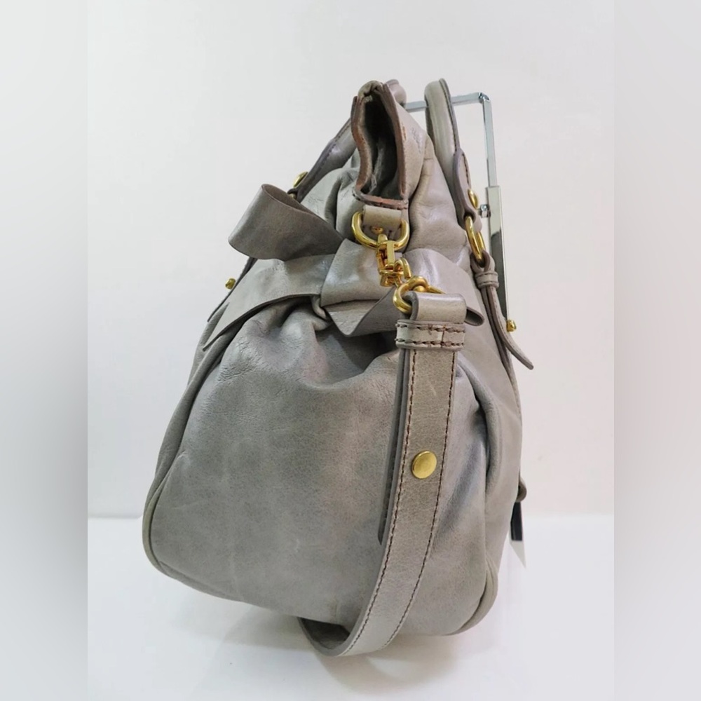 SOLD!!  MIU MIU Bow Bag Grey Leather Large 2-Way Shoulder Bag Crossbody Authen - Picture 4 of 13